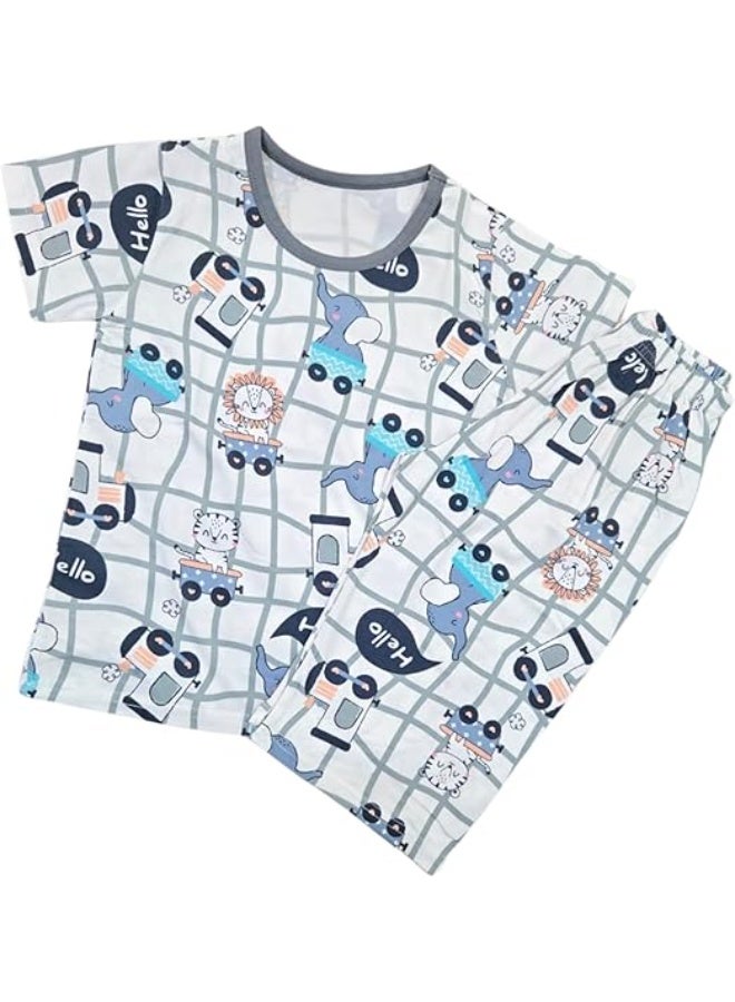 MINIIMODZ MINII MODZ Calf Hello Print Sleepwear - Kids Nightsuit Top & Bottom Pyjama Set for Infants & Toddlers - Image 1